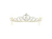 Kate Marie Joy Sweet 15 Rhinestones Crown Tiara Headband with Hair Combs in Gold