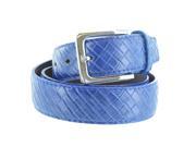Faddism Unisex Weave Embossed Genuine Leather Belt Blue Large