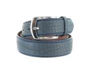 Faddism Unisex Croc Embossed Genuine Leather Belt Blue Large