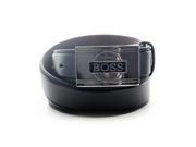 Faddism Men s Genuine Leather Belt with BOSS Plate Buckle Black Large