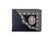 Faddism YAALI Series Men s Genuine Leather Cross Symbol Emblem Studded Bifold Wallet
