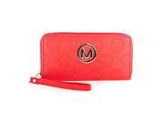 Faddism Women s Genuine Canvas Circle M Emblem and Designs Imprinted Dual Zip around Clutch Bag Wallet