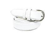 Faddism Women s Double Looped Genuine Leather Belt Chrome Buckle Darla White L