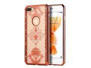 Apple Iphone 7 Plus Diamond Swirl Rose Gold Electrolplated Chrome Frame TPU Case Royal Floral