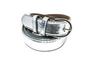 Faddism Women s Double Looped Genuine Leather Belt Chrome Buckle Darla Silver S