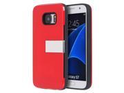 Samsung Galaxy S7 Moderne Series Luxury Card Holder Hybrid Case With Silver Stand Red