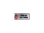 COSCO 098211 Brushed Metal Office Sign Turn Off Cell Phone 9 x 3 Silver Red