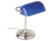 Traditional Incandescent Banker s Lamp Blue Glass Shade 13 h Chrome Base
