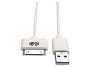 Tripp Lite M110 003 WH Tripp Lite USB Sync Charge Cable with Apple 30 Pin Dock Connector White 3 ft. 1 m Apple Dock Connector USB for iPhone iPod iPad
