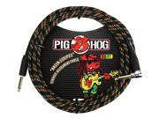 Pig Hog rasta Stripes Woven Jacket Tour Grade Instrument Cable 10 Foot Right Angle