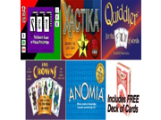 Set Games Combo Set Quiddler Five Crowns Xactica Anomia. Plus Free deck of cards!