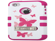 MYBAT Hybrid Dual Layer Protector Cover with Kickstand for Apple iPhone 4 4S Retail Packaging Butterfly Dancing Hot Pink