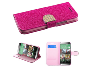 Hot pink Glitter Wallet Case Pouch Crystal Clasp For HTC One M8 MYBAT