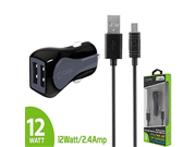 Samsung Galaxy J3 Boost Virgin Mobile Black Grey Cellet RapidCharge 12W 2.4A Dual USB Car Charger with Micro USB Cable