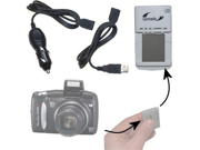 Portable External Battery Charging Kit for the Canon PowerShot SX120 IS Includes Wall; Car and USB Charging Options