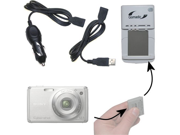 Portable External Battery Charging Kit for the Sony Cyber shot DSC W230 Includes Wall; Car and USB Charging Options