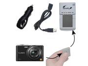 Gomadic Portable External Battery Charging Kit suitable for the Panasonic Lumix SZ3 DMC SZ3 Includes Wall Car and USB Charge Options