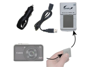 Gomadic Compact Multi External Battery Charge System for the Canon Powershot S30. USB Car and Wall charging connections