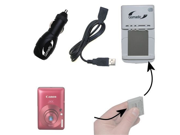 Canon IXY Digital 210 IS Battery Charger Kit Contains multiple charging options including AC Wall DC Car and USB Port