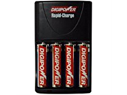 Digipower DPS 2500 Slim Travel Plug In AA AAA Battery Charger with 4 AA 2300mAh Batteries Black