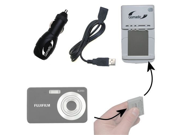 Gomadic Compact Multi External Battery Charge System for the Fujifilm FinePix J10. USB Car and Wall charging connections
