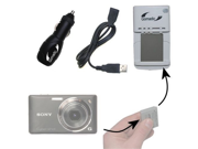 Gomadic Compact Multi External Battery Charge System for the Sony Cyber shot DSC W380. USB Car and Wall charging connections