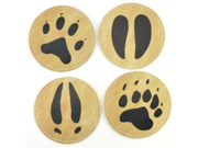 Stitched Leather Look Vinyl Coaster Set with Wildlife Animal Imprints Set of 4