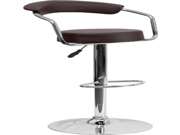 Brown Vinyl Adjustable Height Barstool with Arms Chrome Base