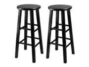 Winsome 24 Inch Square Leg Counter Stool Black Set of 2