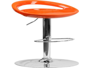 Orange Plastic Adjustable Height Barstool with Chrome Base