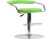 Green Vinyl Adjustable Height Barstool with Arms Chrome Base