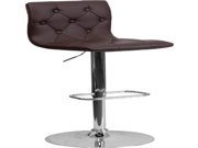 Tufted Brown Vinyl Adjustable Height Barstool with Chrome Base