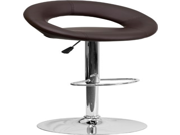 2 Pk. Contemporary Brown Vinyl Rounded Back Adjustable Height Bar Stool with Chrome Base