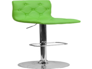 Tufted Green Vinyl Adjustable Height Barstool with Chrome Base