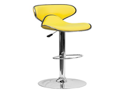Flash Furniture Contemporary Cozy Mid Back Curved Yellow Vinyl Adjustable Height Footrest Bar Stool With Chrome Base