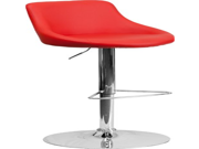 Red Vinyl Bucket Seat Adjustable Height Barstool with Chrome Base