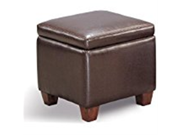 Dark Brown Modern Cube Vinyl Storage Footstool Ottoman with Wood Legs