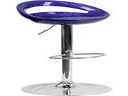 Blue Plastic Adjustable Height Barstool with Chrome Base