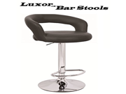 Adjustable Bar Stool with Curved Back in Black Faux Leather