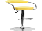 Yellow Vinyl Adjustable Height Barstool with Arms Chrome Base