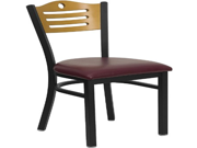 Flash Furniture XU DG 6G7B SLAT BURV GG Hercules Series Black Slat Back Metal Restaurant Chair with Natural Wood Back and Burgundy Vinyl Seat