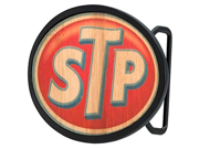 STP Motor Oil Company Retro Wood Back Logo Rockstar Belt Buckle