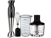 Ovente HS585B Robust Stainless Steel Immersion Hand Blender with Beaker Whisk Attachment and Food Chopper Black
