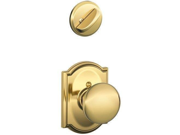 Schlage Lock Company F94PLY605CAM Polished Brass Interior Pack Plymouth Knob Dummy Interior Pack with Deadbolt Cover Plate and Decorative Camelot Rose