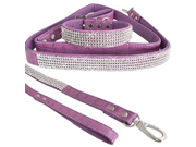 WwWSuppliers Purple PU Leather Crocodile Bling Crystal Diamonds Rhinestones Dog Puppy Adjustable Collar Leash Lead Fancy Elegant Sparkling Shiny Dazzling Cute