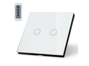 uxcell 2 Gang 1 Way Glass Panel Wall Light Smart Touch Switch Remote Controller White