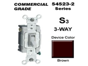 Leviton 54523 2 20 Amp 120 277 Volt Toggle Framed 3 Way AC Quiet Switch Commercial Grade Grounding Brown