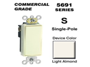 Leviton 5691 2T 15 Amp 120 277 Volt Decora Plus Rocker Single Pole AC Quiet Switch Commercial Grade Light Almond