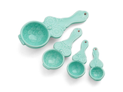 Creative Co op Aqua Ceramic Owl Measuring Spoon Set Blue