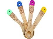 Talisman Designs Measuring Spoons Solid Beechwood Laser Etched with Paisley Art 4 Piece Set includes 1 Tablespoon 1 teaspoon 1 2 teaspoon and 1 4 teaspoon